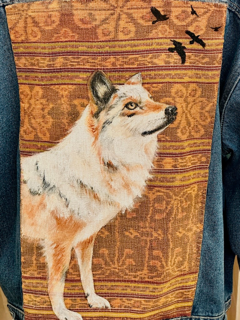 "WOLF WITH RAVEN SCOUTS" HAND PAINTED DENIM JACKET LM46