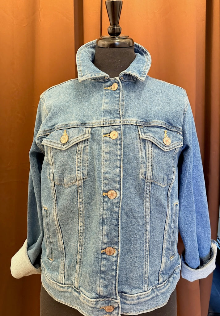 "VAN GOGH SELF PORTRAIT 1887" HAND PAINTED DENIM JACKET WITH FLORAL LINEN LM50