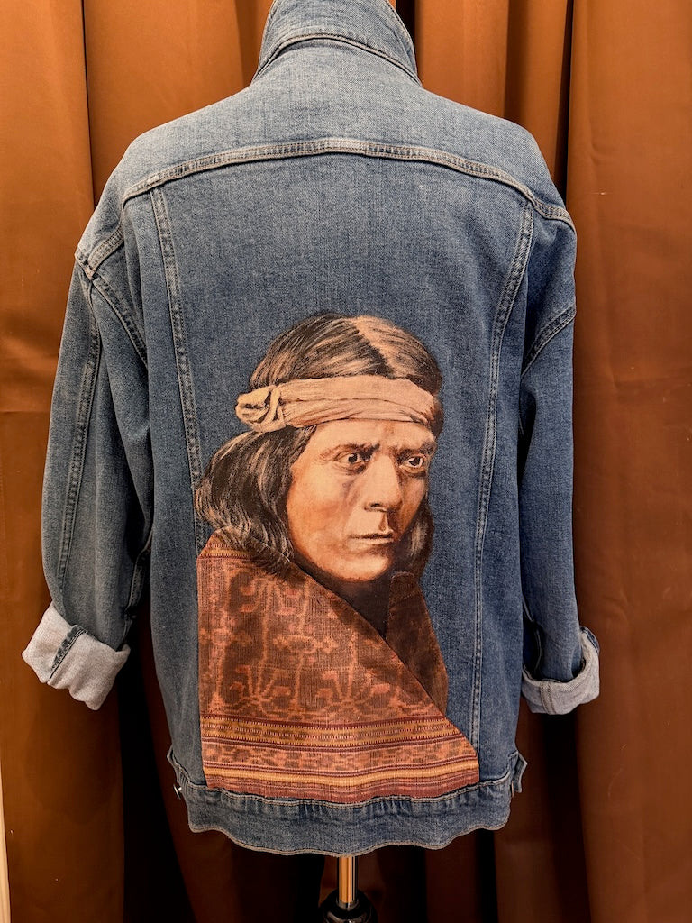 "SAT SA, ZUNI GENERAL EDWARD CURTIS" HAND PAINTED DENIM JACKET LM51
