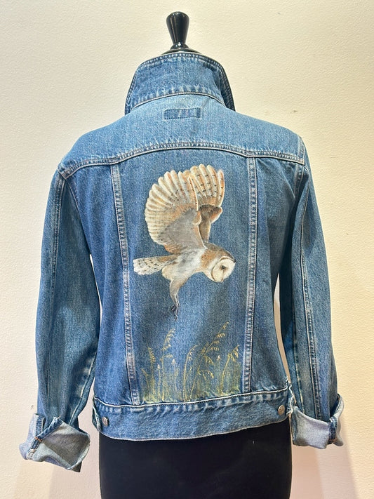 "BARN OWL OVER FIELD" HAND PAINTED JEAN JACKET FM16