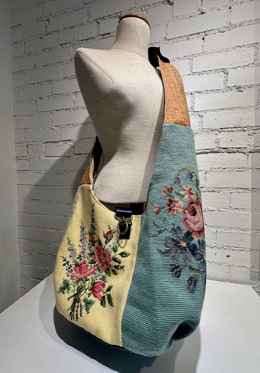 "FLOWERS AND STRIPES"  Vintage Crossbody Handbag