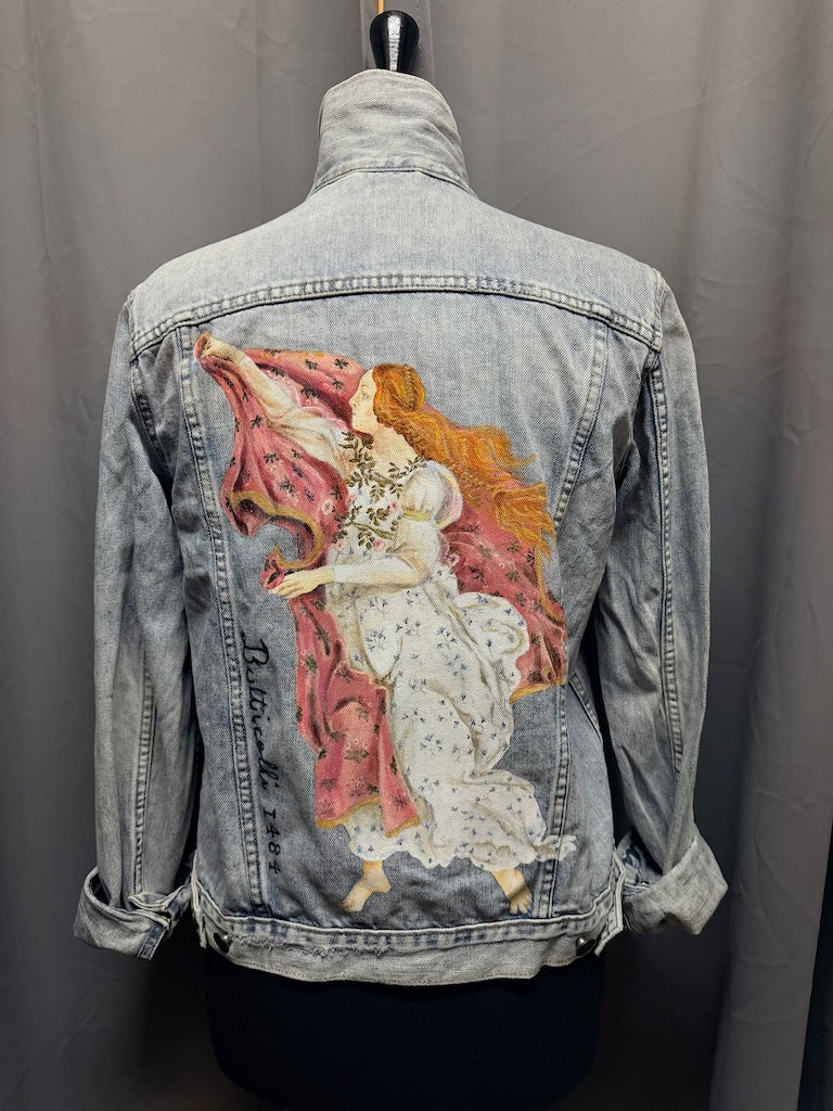"BOTTICELLI'S GODDESS OF SPRING 1484" HAND PAINTED DENIM JACKET LM54