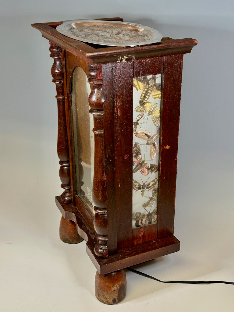 "NIGHT TIME" MIXED MEDIA ANTIQUE CLOCK CASE WITH ORIGINAL GREAT HORNED OWL PAINTING