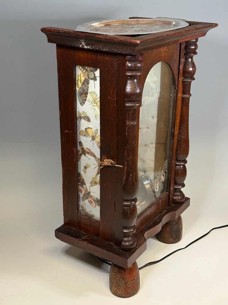 "NIGHT TIME" MIXED MEDIA ANTIQUE CLOCK CASE WITH ORIGINAL GREAT HORNED OWL PAINTING
