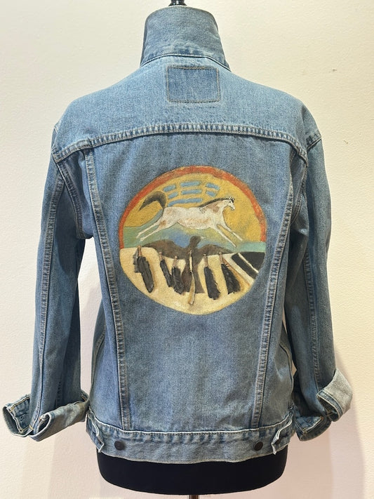 "PLAINS DANCE SHIELD" HAND PAINTED JEAN JACKET FM17