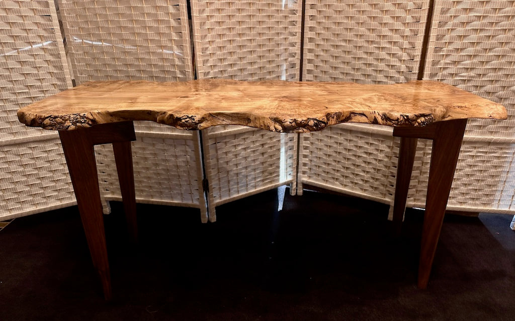 AMBROSIA MAPLE BURL COFFEE TABLE WITH WALNUT LEGS