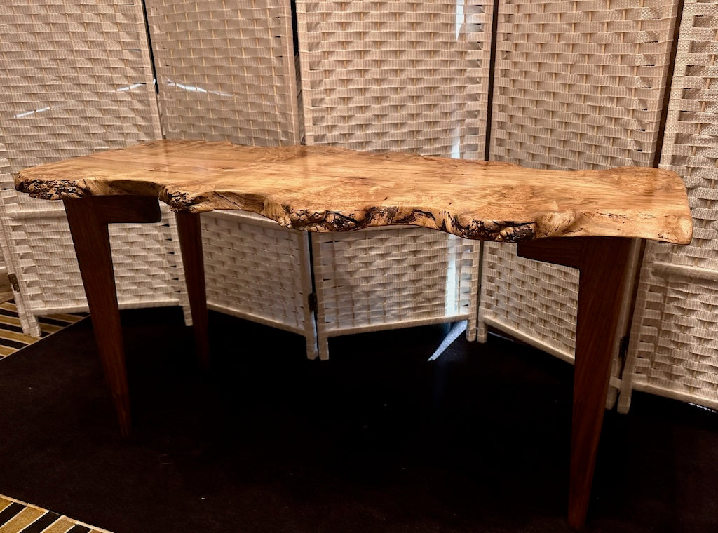 AMBROSIA MAPLE BURL COFFEE TABLE WITH WALNUT LEGS