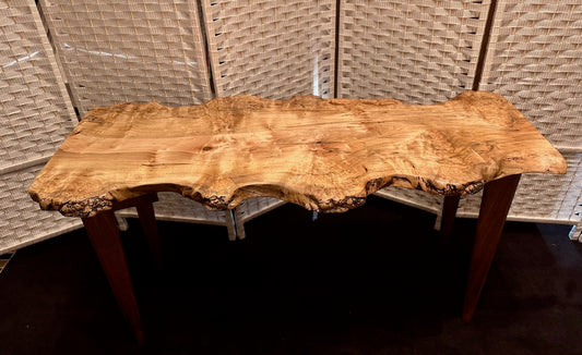 AMBROSIA MAPLE BURL COFFEE TABLE WITH WALNUT LEGS
