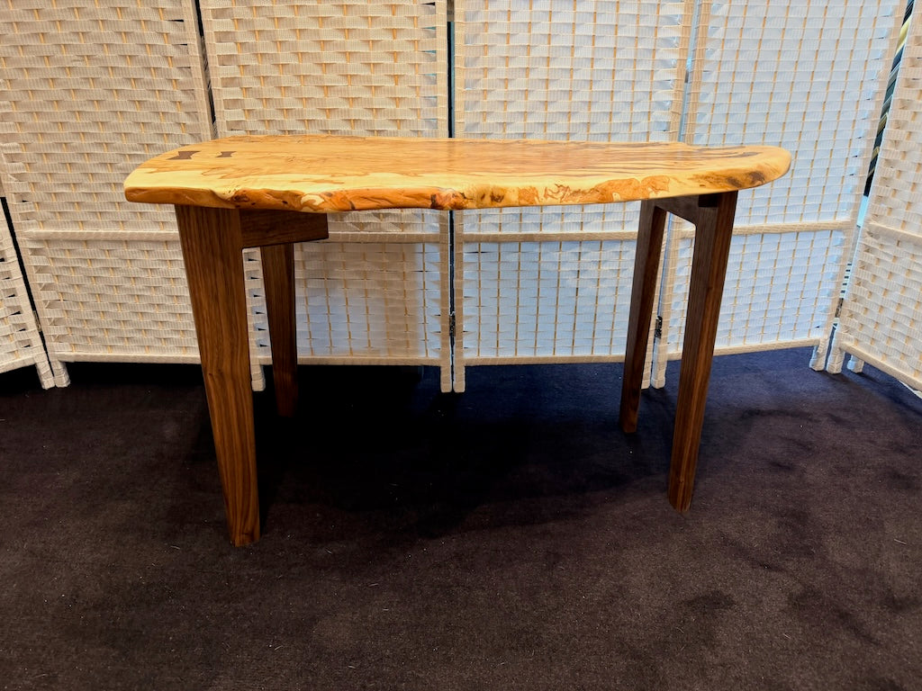 AMBROSIA MAPLE HIGHLY FIGURED TABLE WITH WALNUT LEGS