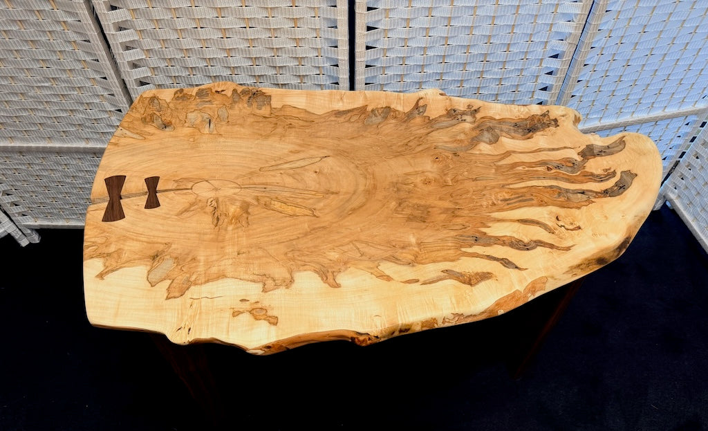 AMBROSIA MAPLE HIGHLY FIGURED TABLE WITH WALNUT LEGS