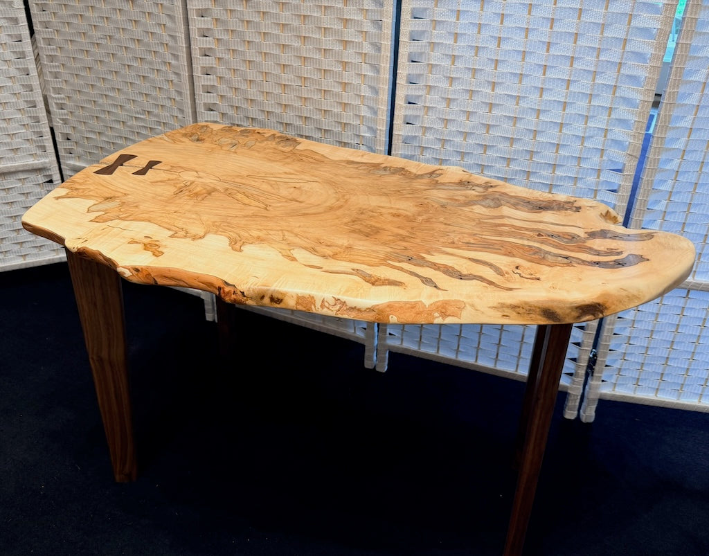 AMBROSIA MAPLE HIGHLY FIGURED TABLE WITH WALNUT LEGS
