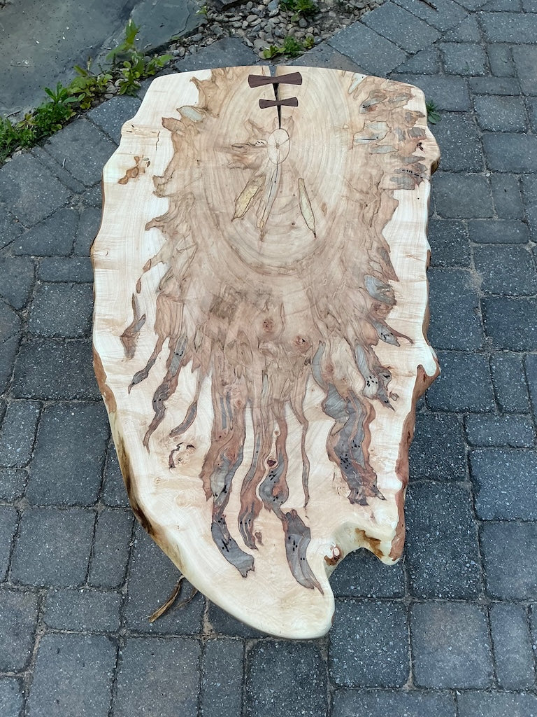 AMBROSIA MAPLE HIGHLY FIGURED TABLE WITH WALNUT LEGS