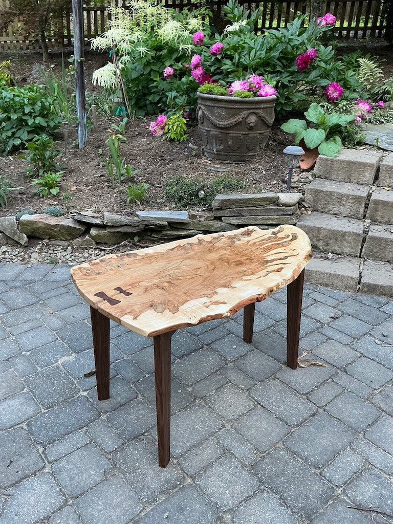 AMBROSIA MAPLE HIGHLY FIGURED TABLE WITH WALNUT LEGS
