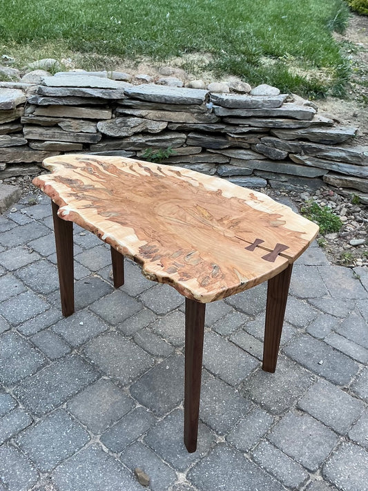AMBROSIA MAPLE HIGHLY FIGURED TABLE WITH WALNUT LEGS
