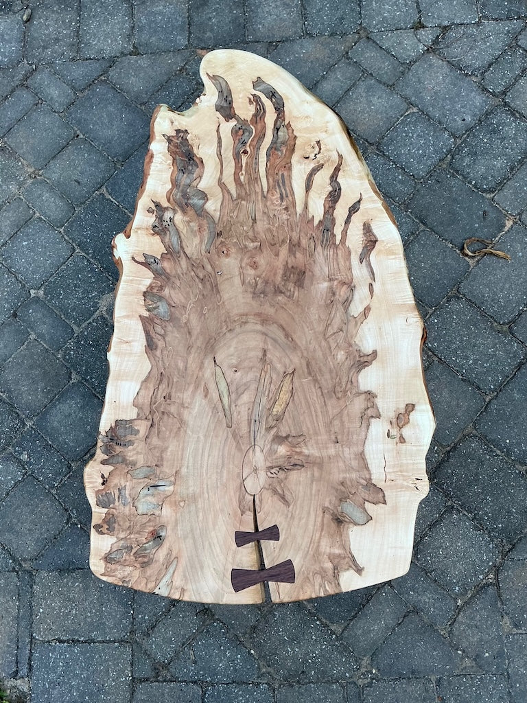 AMBROSIA MAPLE HIGHLY FIGURED TABLE WITH WALNUT LEGS