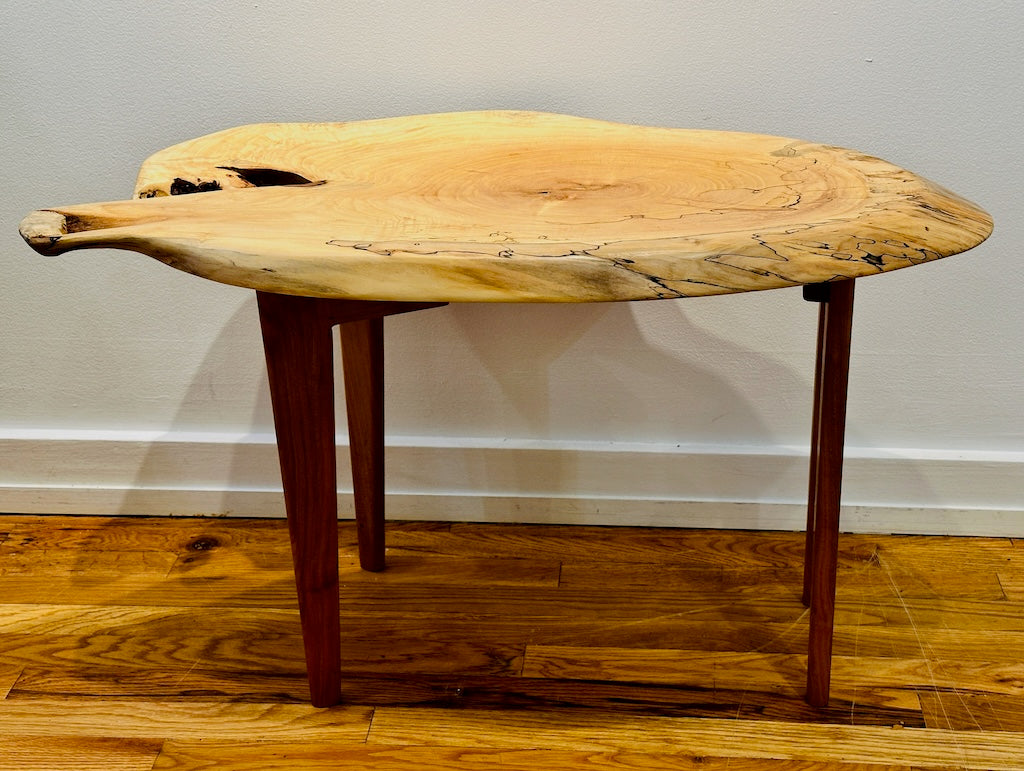 ARTIST PALLET SPALTED MAPLE TABLE WITH CHERRY LEGS