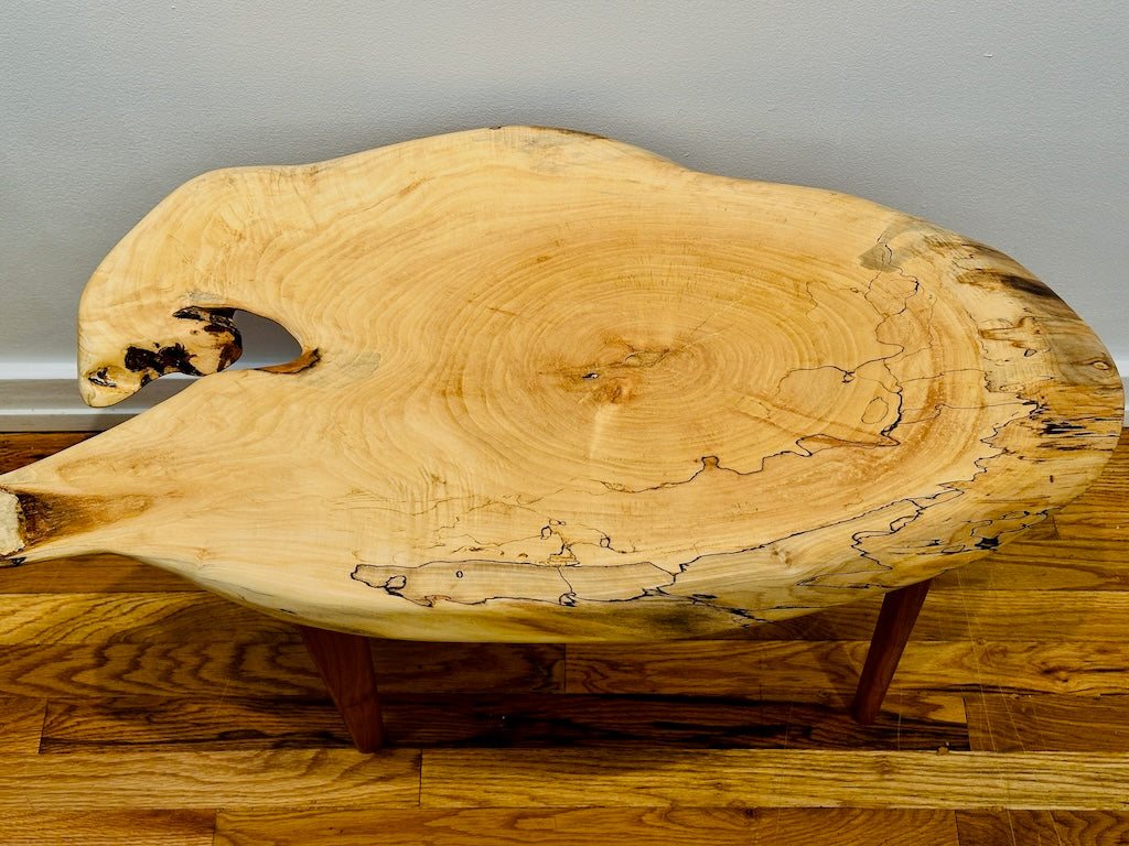 ARTIST PALLET SPALTED MAPLE TABLE WITH CHERRY LEGS