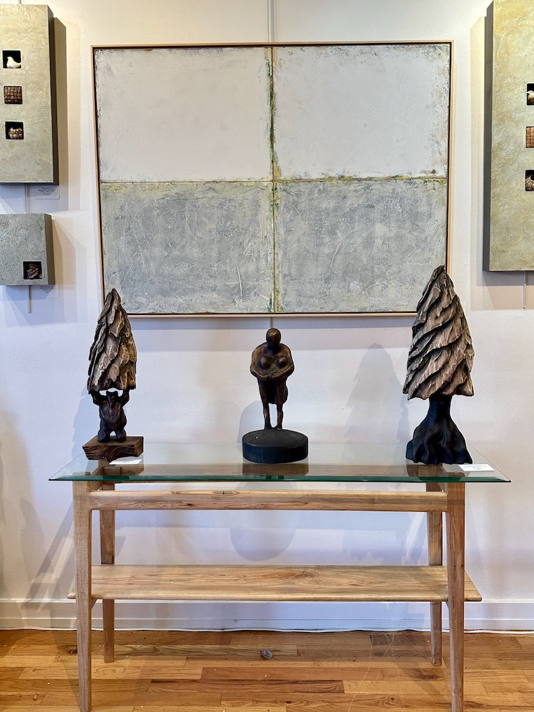 BEVEL GLASS AMBROSIA MAPLE HALL TABLE WITH AMBROSIA MAPLE LEGS