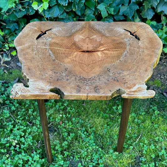 BOOKMATCHED MAPLE TABLE WITH WALNUT LEGS