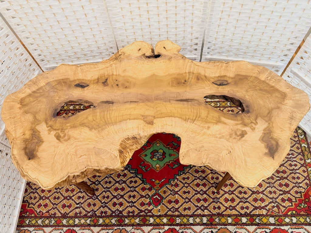 BOOKMATCHED MAGNOLIA BURL COFFEE TABLE