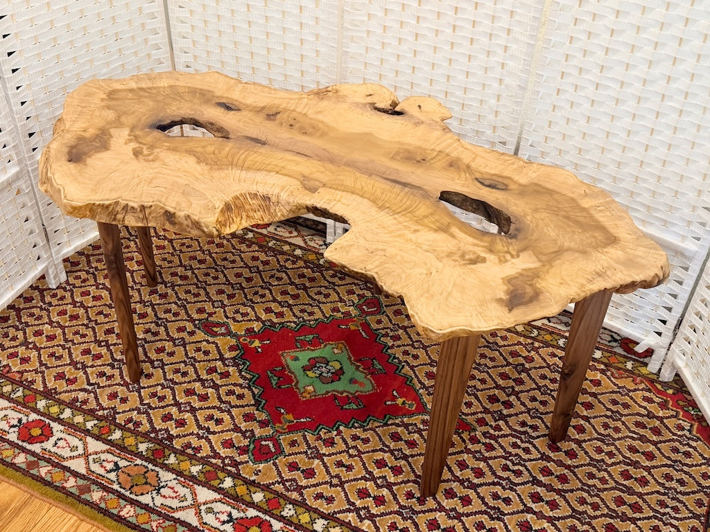 BOOKMATCHED MAGNOLIA BURL COFFEE TABLE