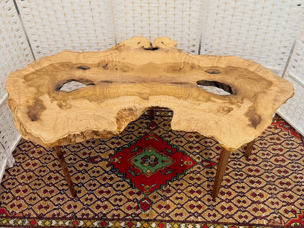 BOOKMATCHED MAGNOLIA BURL COFFEE TABLE