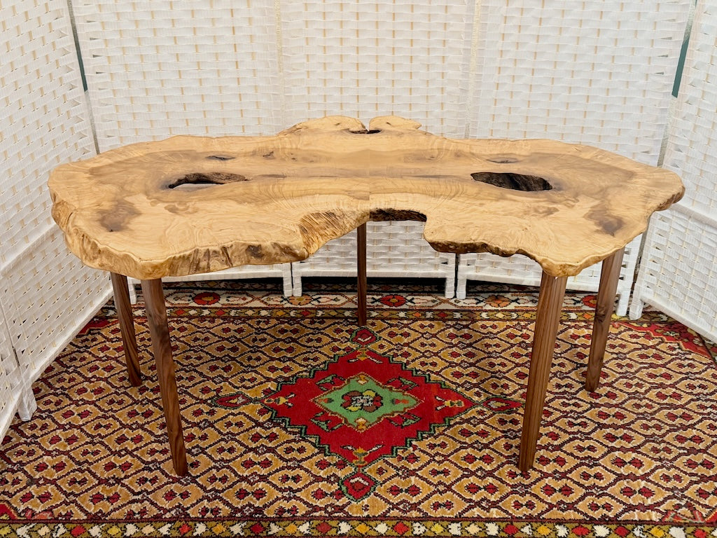 BOOKMATCHED MAGNOLIA BURL COFFEE TABLE