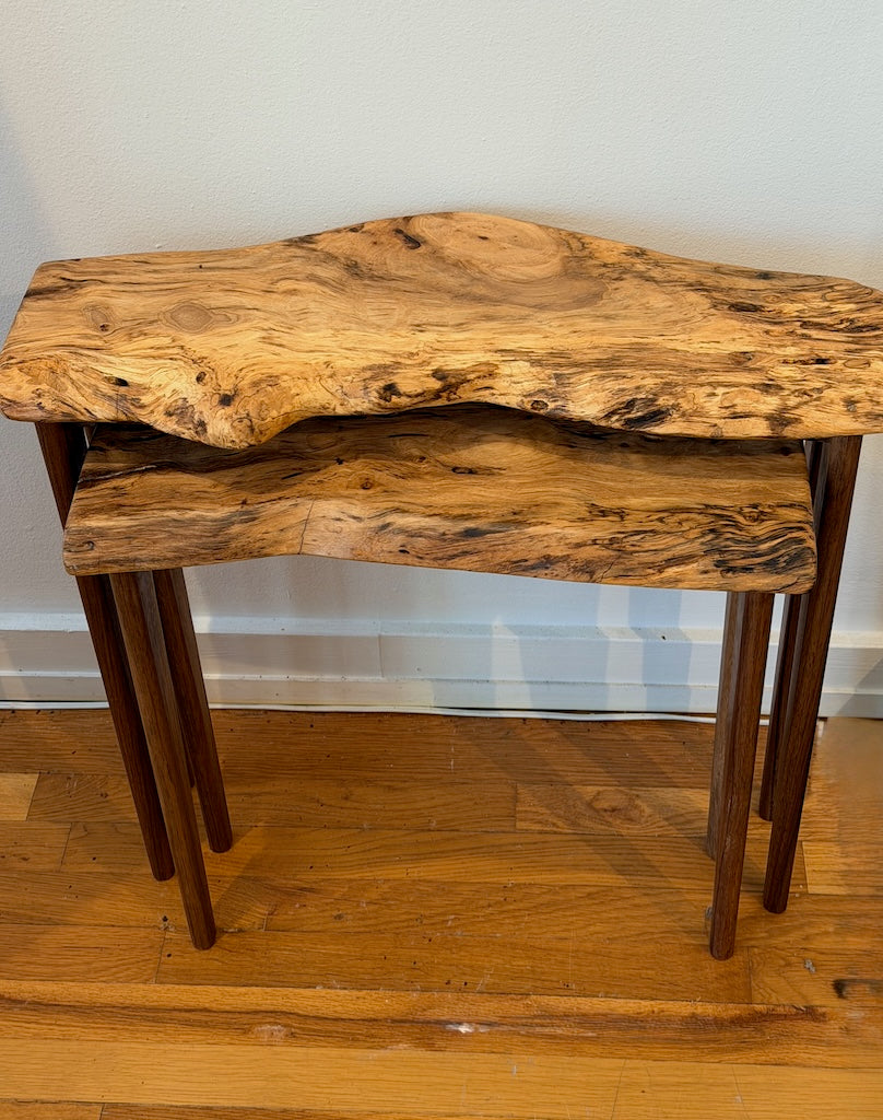 PECAN & WALNUT NESTING TABLES - SET OF 2