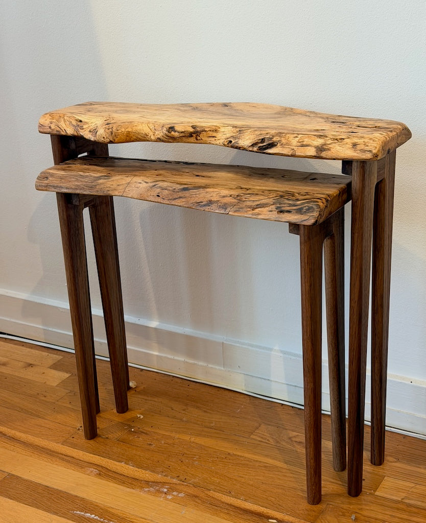 PECAN & WALNUT NESTING TABLES - SET OF 2