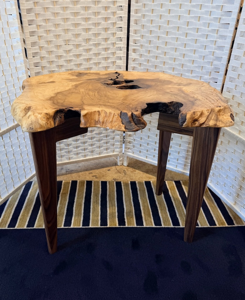 MAGNOLIA BURL TABLE WITH WALNUT LEGS