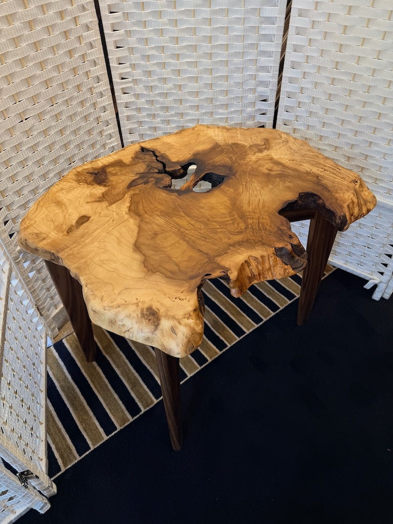 MAGNOLIA BURL TABLE WITH WALNUT LEGS