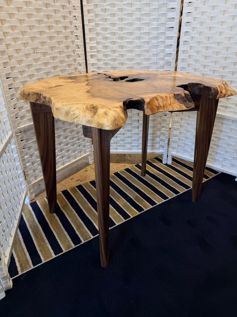 MAGNOLIA BURL TABLE WITH WALNUT LEGS