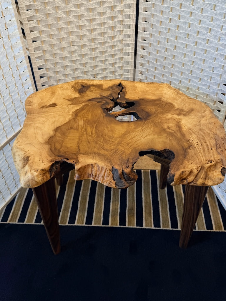 MAGNOLIA BURL TABLE WITH WALNUT LEGS