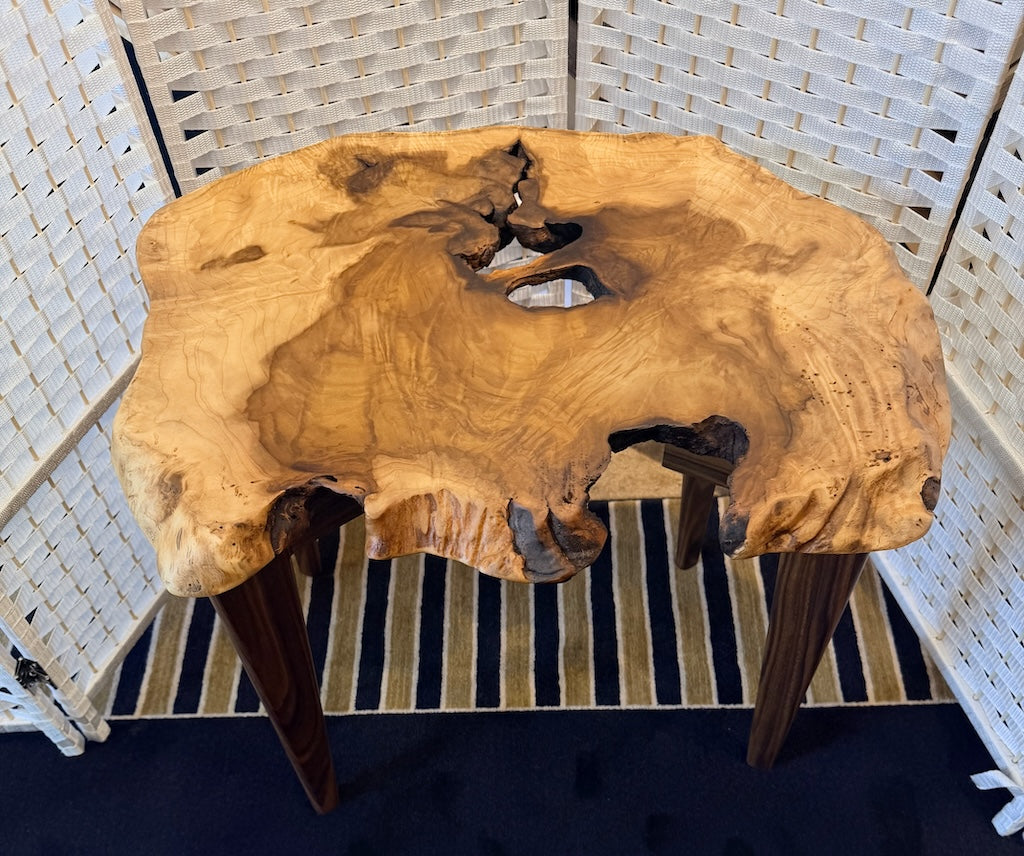 MAGNOLIA BURL TABLE WITH WALNUT LEGS