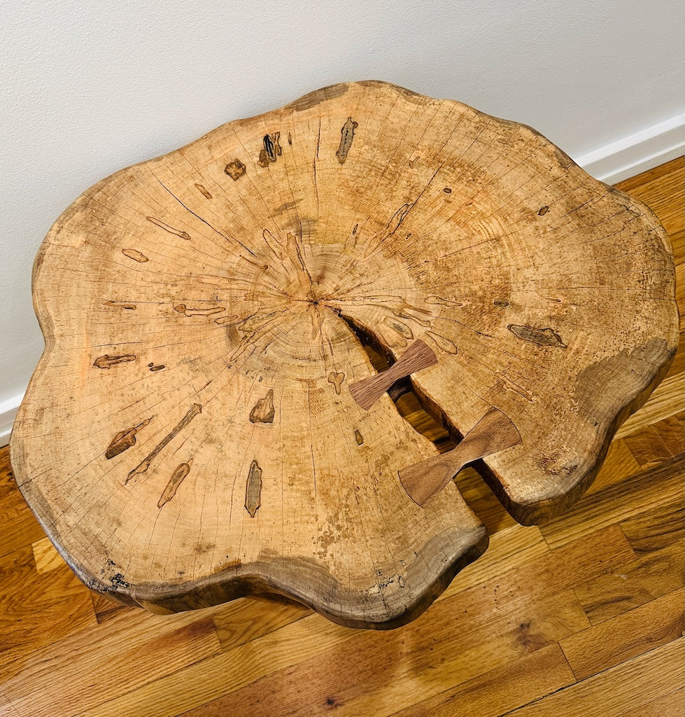 AMBROSIA MAPLE COOKIE TABLE WITH WALNUT BUTTERFLIES