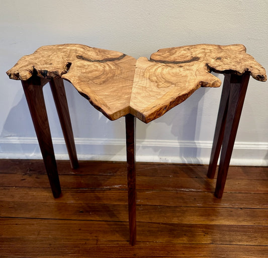 BOOKMATCHED MAPLE BURL WING TABLE