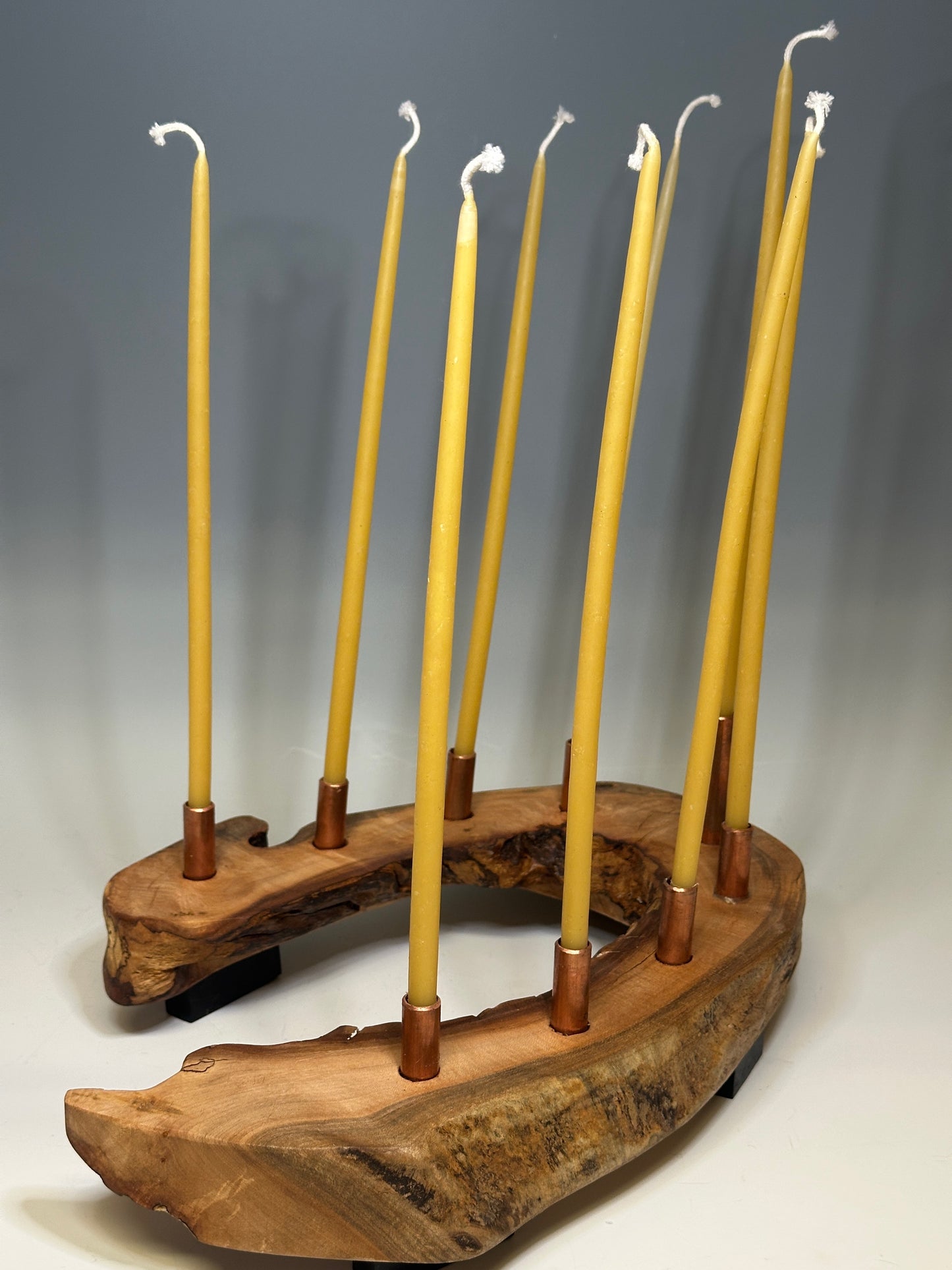 MAPLE HORSESHOE MENORAH WITH CANDLES