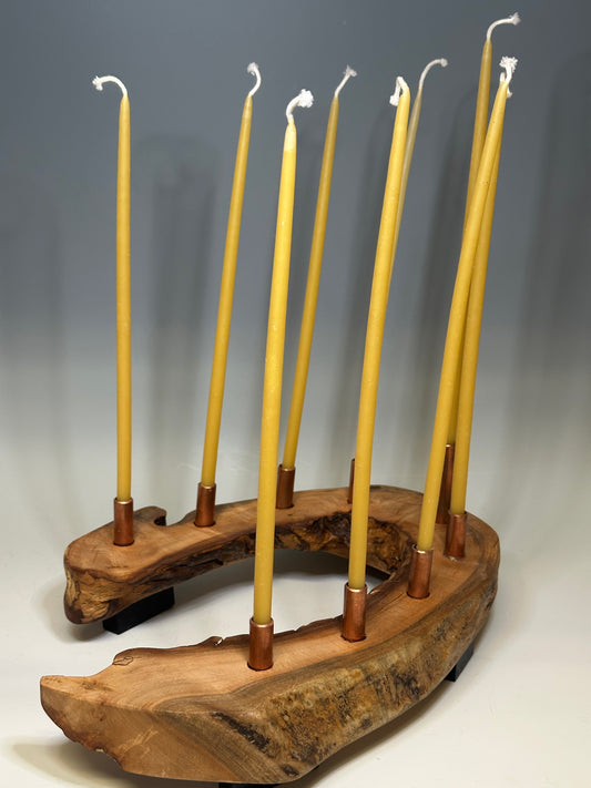 MAPLE HORSESHOE MENORAH WITH CANDLES