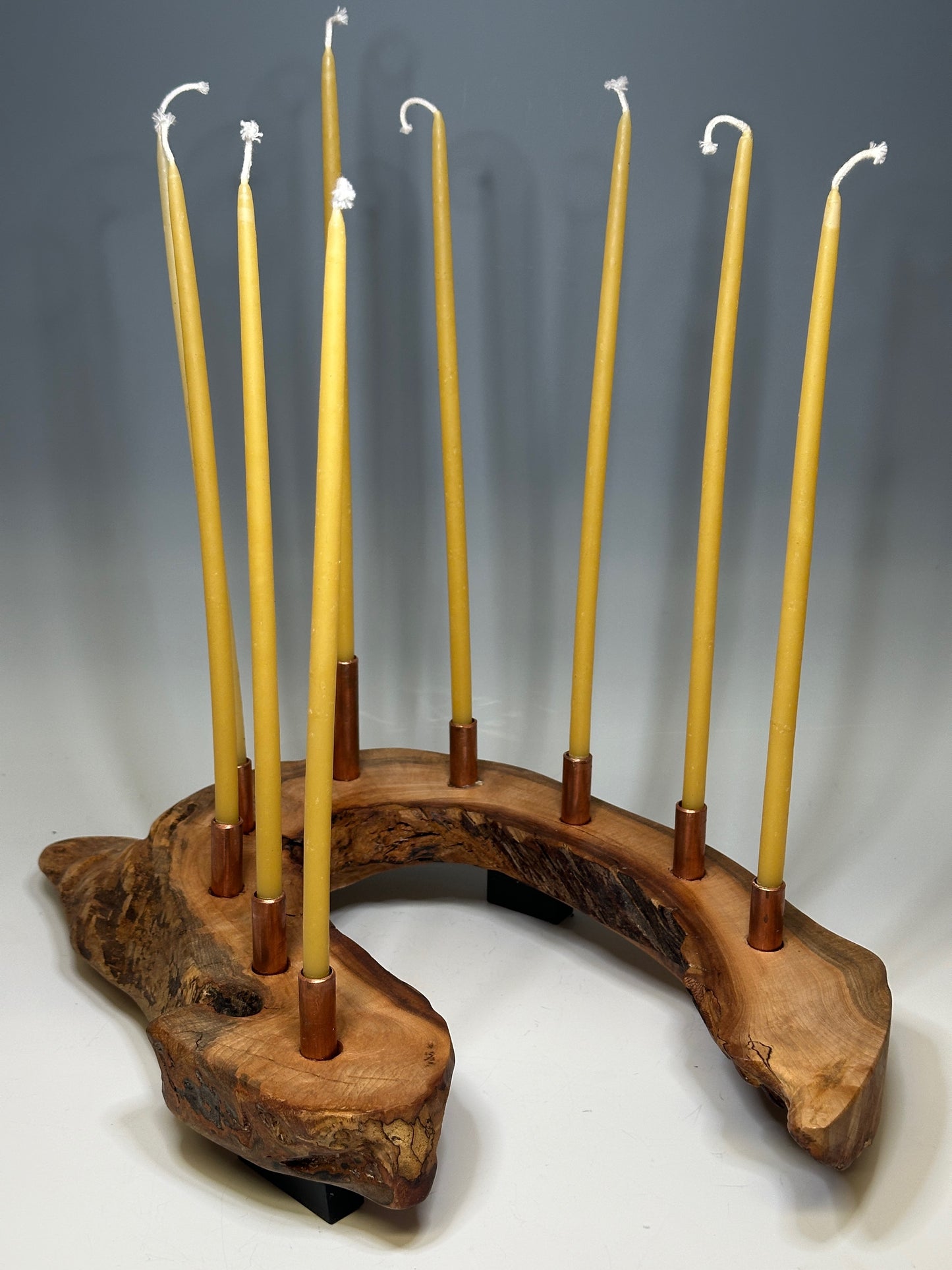 MAPLE HORSESHOE MENORAH WITH CANDLES