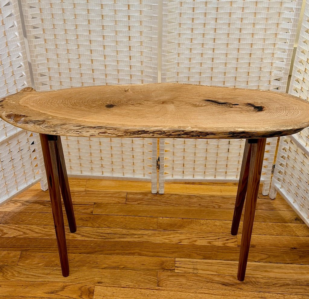 OAK BANANA TABLE WITH WALNUT LEGS