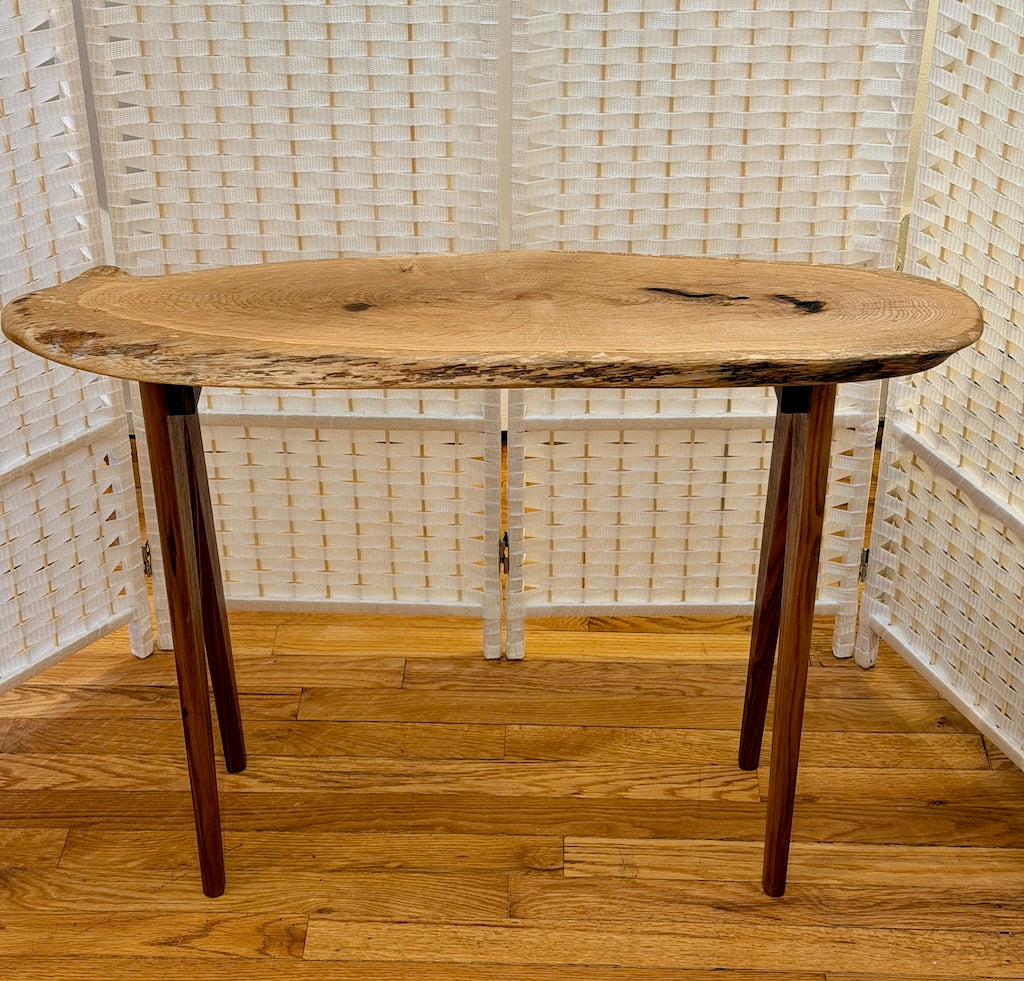 OAK BANANA TABLE WITH WALNUT LEGS