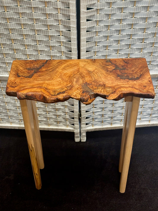 PETITE CHERRY BURL TABLE WITH AMBROSIA MAPLE LEGS
