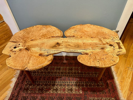 BOOKMATCHED PIN OAK BURL TABLE