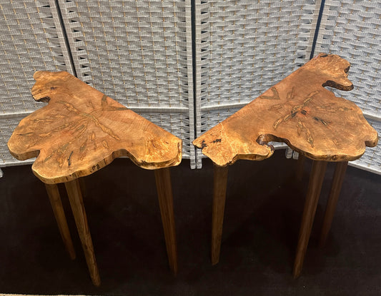 SMALL BOOKMATCHED AMBROSIA MAPLE TABLE W/WALNUT LEGS