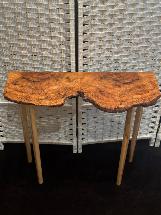 SMALL CHERRY BURL TABLE WITH AMBROSIA MAPLE LEGS