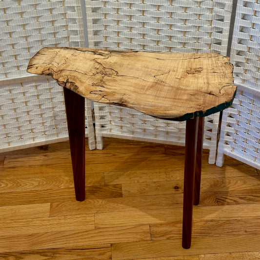 SMALL SPALTED MAPLE TABLE WITH WALNUT LEGS I