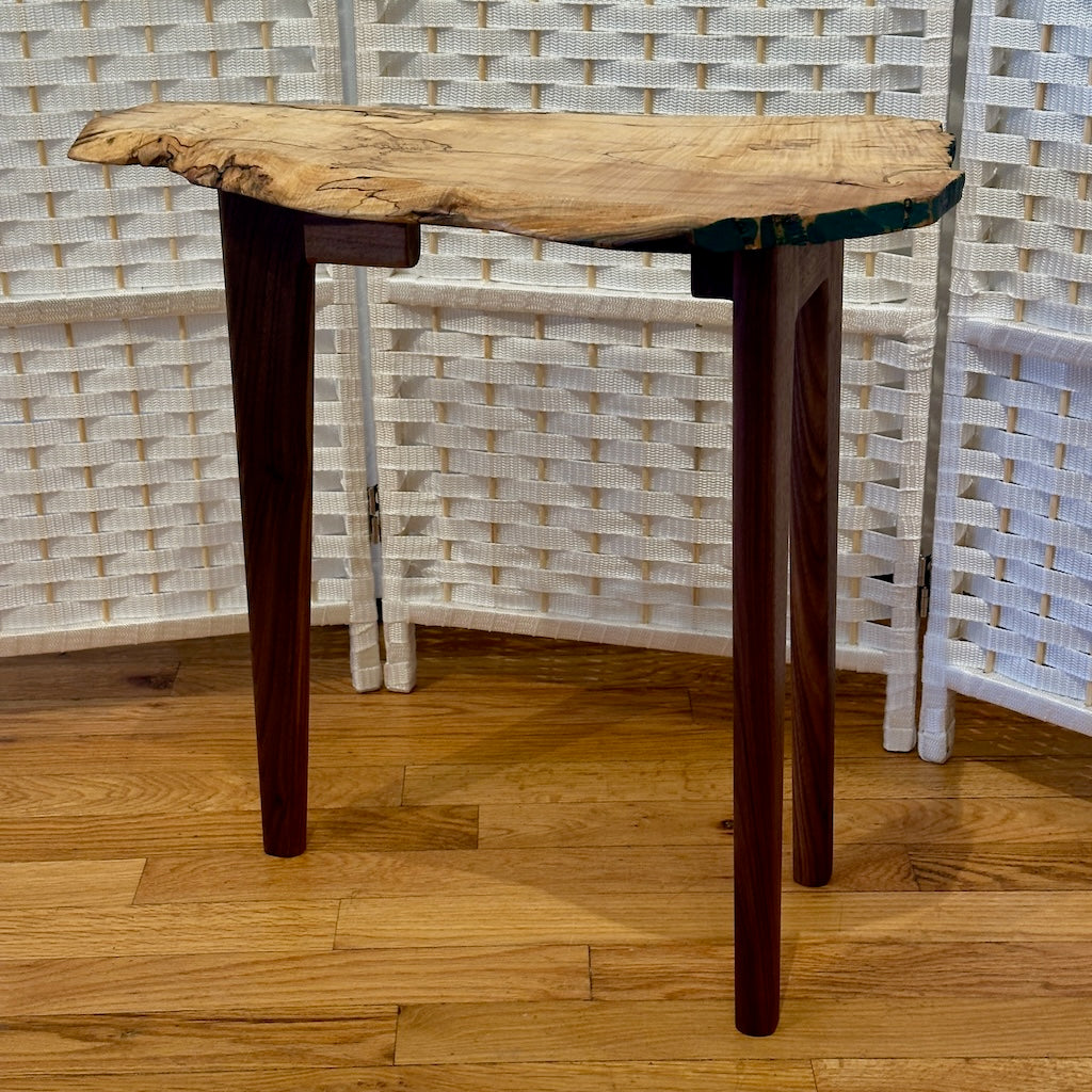 SMALL SPALTED MAPLE TABLE WITH WALNUT LEGS I