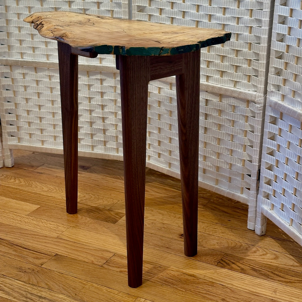 SMALL SPALTED MAPLE TABLE WITH WALNUT LEGS I