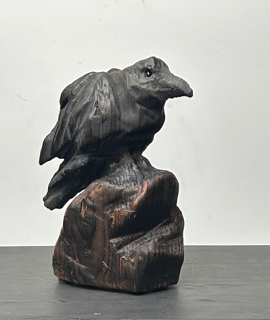 "LITTLE RAVEN II" HAND CARVED WOOD SCULPTURE