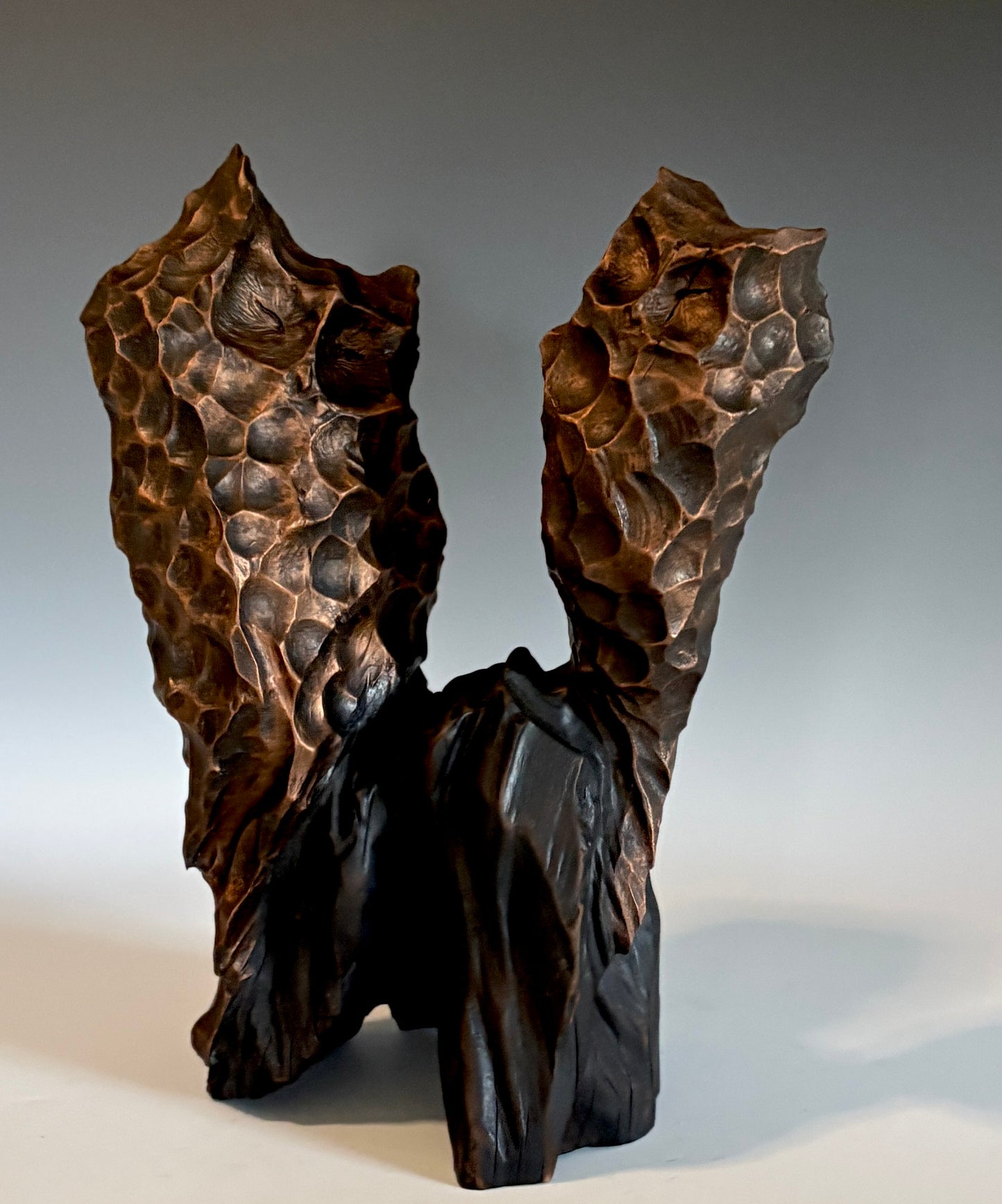 "LOVE ENDURES XI" SOURWOOD WITH METAL COATING WOOD SCULPTURE